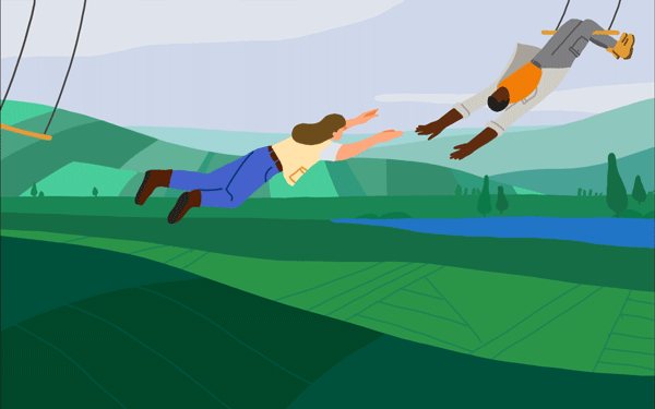 Trapeze fliers over fields