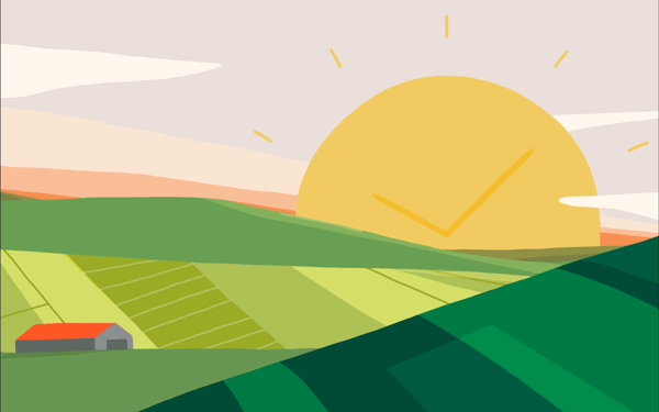 sun rise over farm fields
